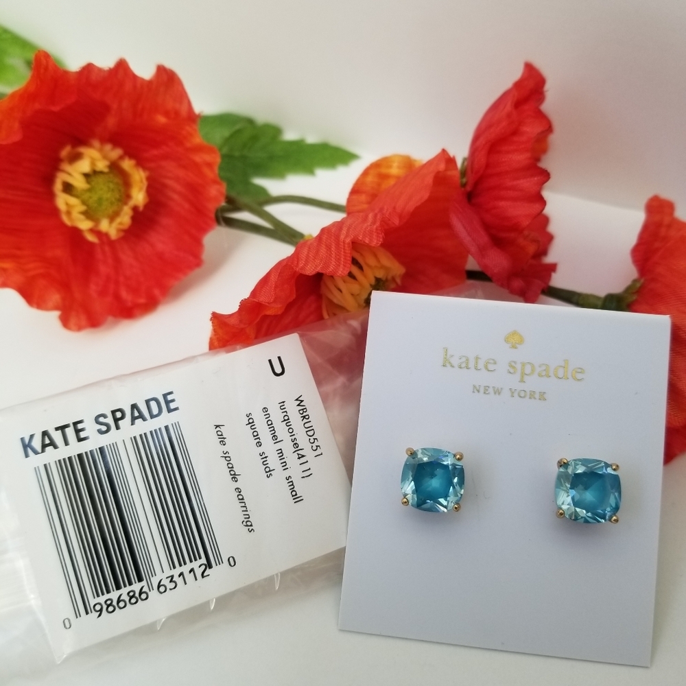 NWT Kate Spade Turquoise Gold Square Stud Earrings